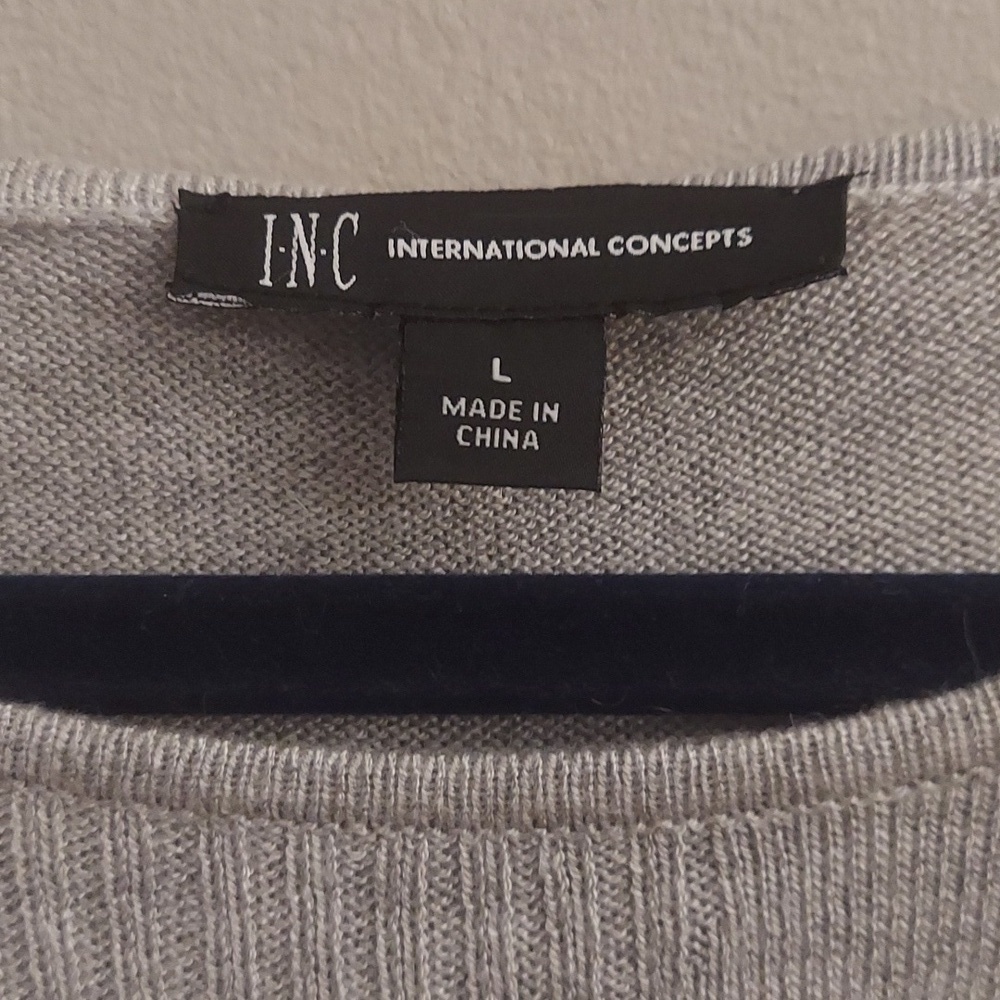 INC INTERNATIONAL CONCEPTS Light Grey Cashmere Blend Long Sleeve Tunic Sweater L - Picture 3 of 11